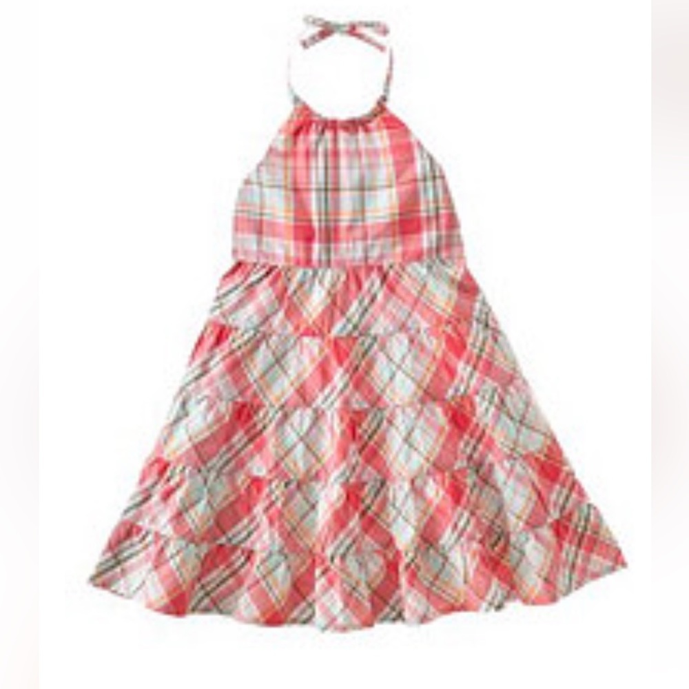 Gymboree Tropical Garden Plaid Ruffle Halter Dress Size 8